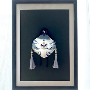 口元狐面　青銀